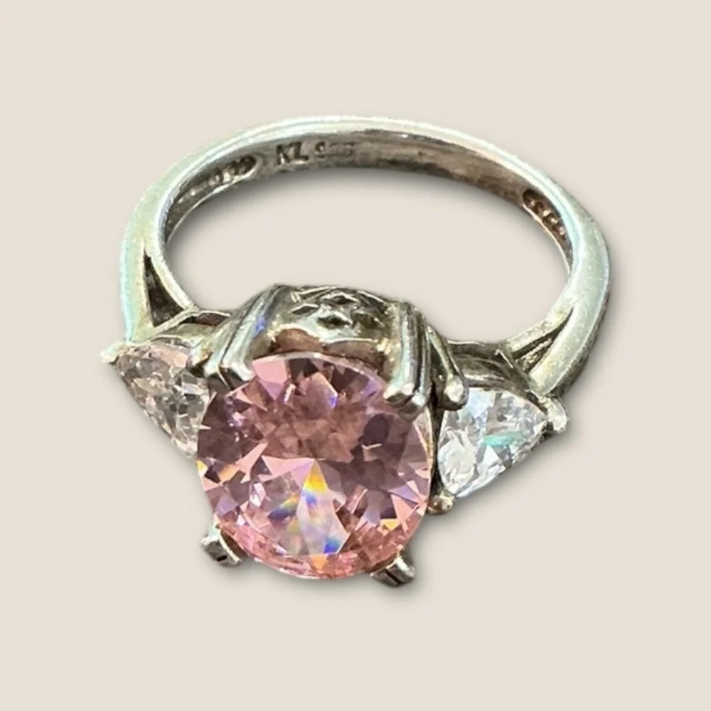 Vintage Sterling Silver Pink and Clear CZ Ring